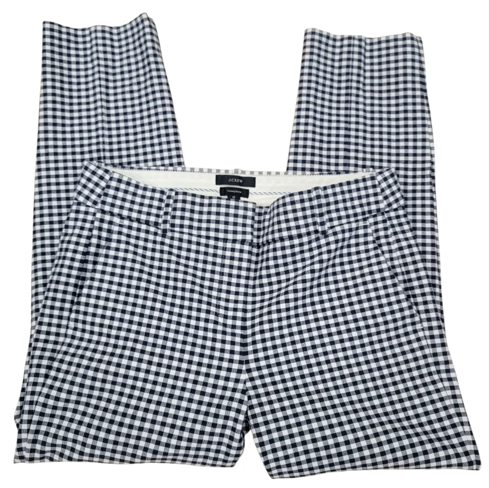J. Crew Cameron Bi-Stretch Navy Gingham Checked Cropped Pants Cotton Womens Sz 6 - Picture 6 of 16